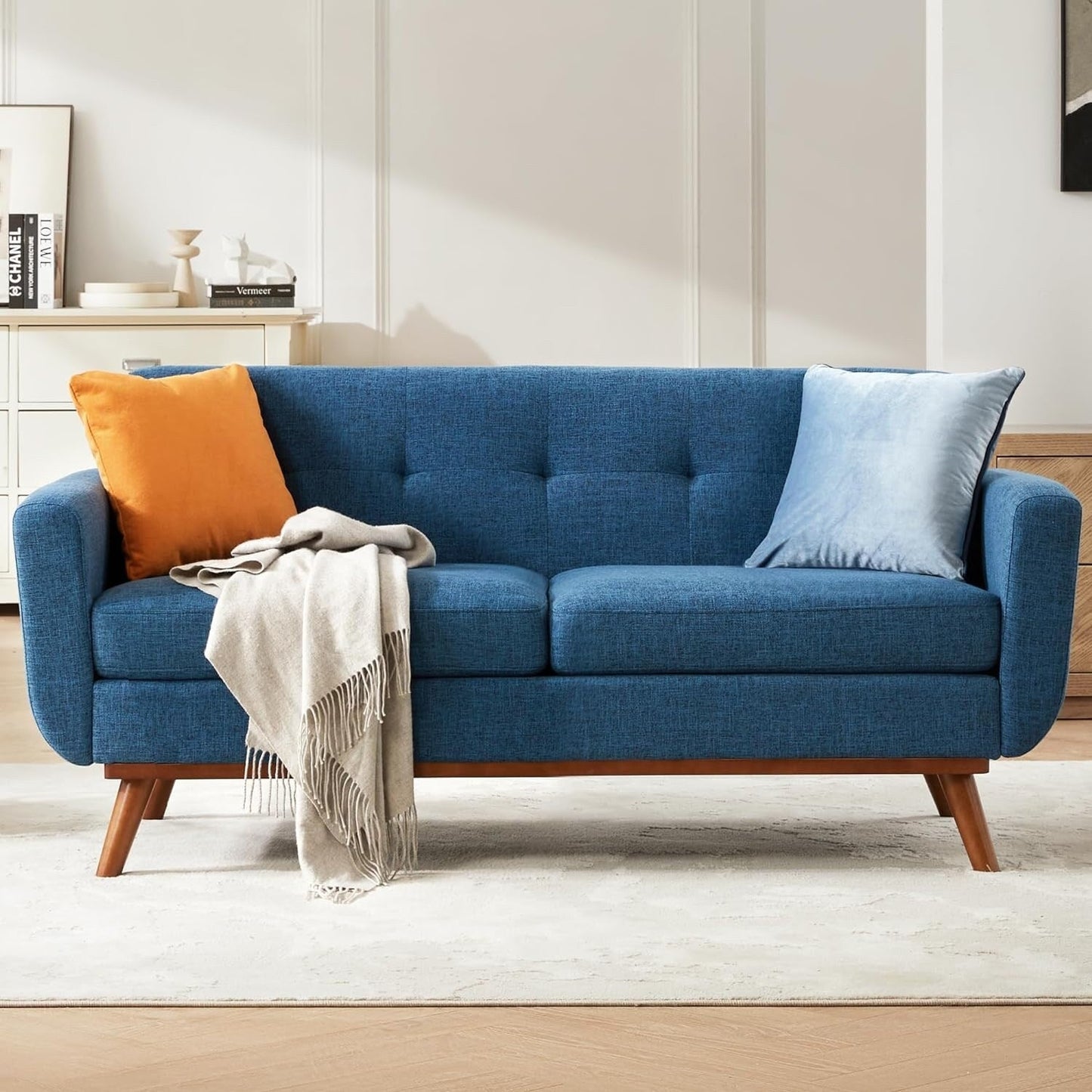 65.2 Mid Century Loveseat - Tufted Small Sofa for Living Room & Bedroom, Easy Assembly (Beige)
