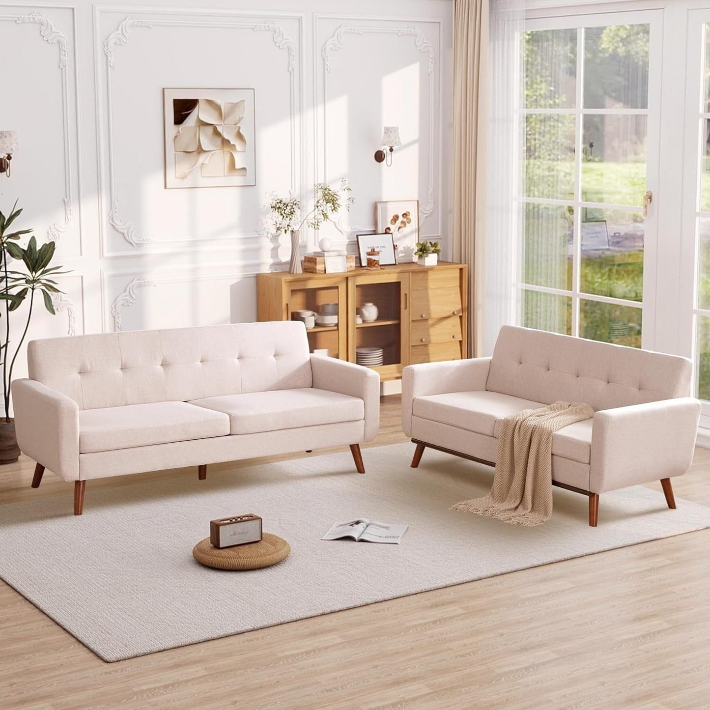65.2 Mid Century Loveseat - Tufted Small Sofa for Living Room & Bedroom, Easy Assembly (Beige)