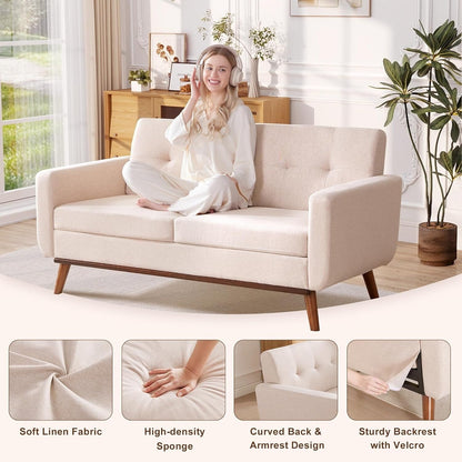 65.2 Mid Century Loveseat - Tufted Small Sofa for Living Room & Bedroom, Easy Assembly (Beige)