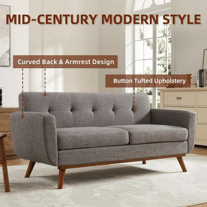 65.2 Mid Century Loveseat - Tufted Small Sofa for Living Room & Bedroom, Easy Assembly (Beige)