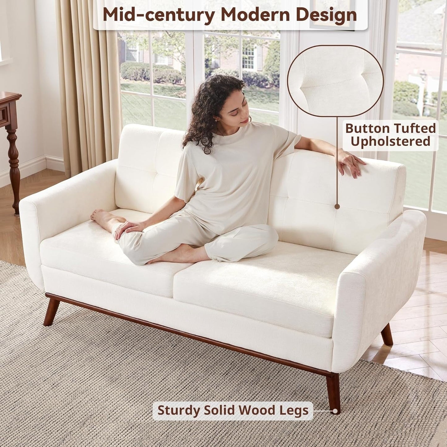 65.2 Mid Century Loveseat - Tufted Small Sofa for Living Room & Bedroom, Easy Assembly (Beige)