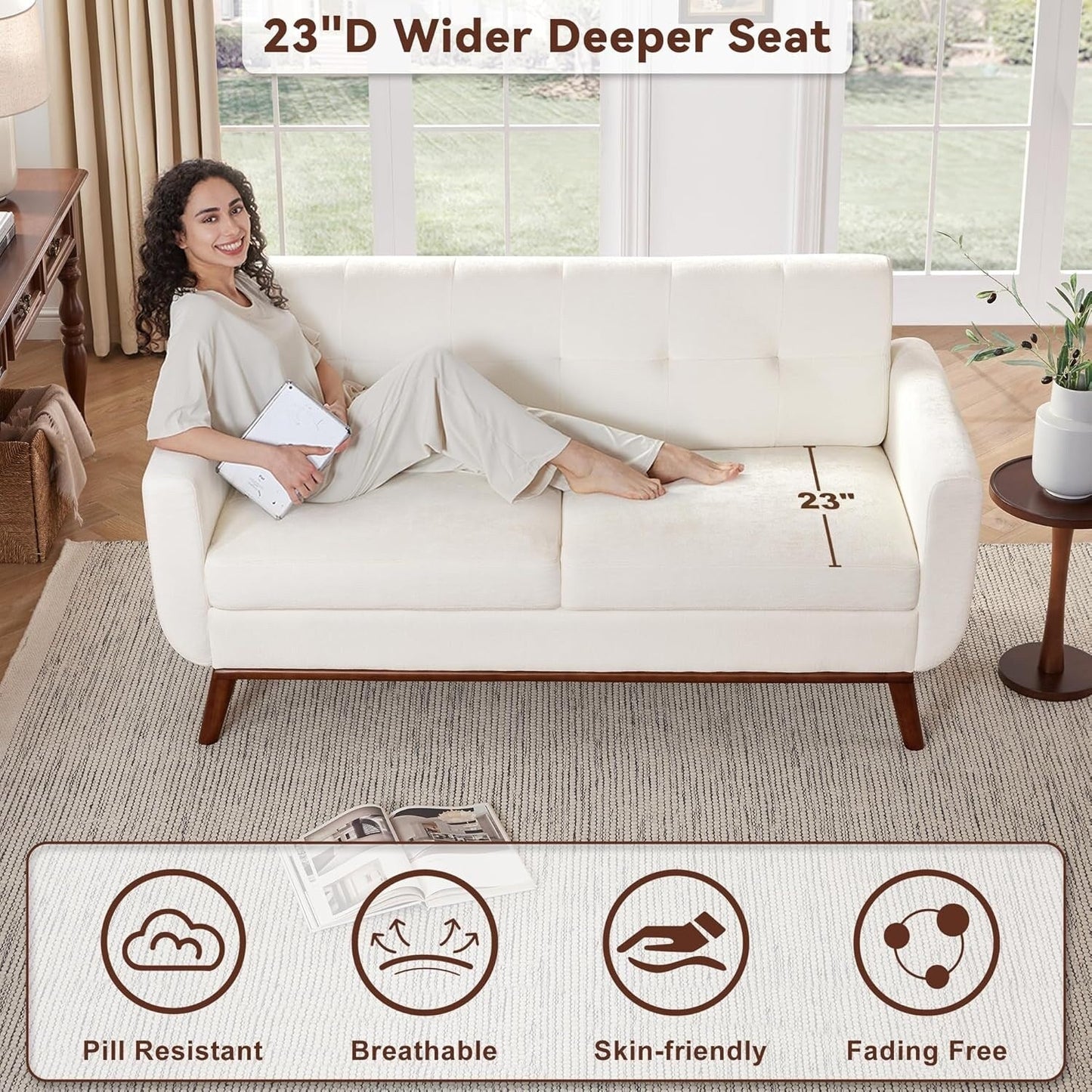 65.2 Mid Century Loveseat - Tufted Small Sofa for Living Room & Bedroom, Easy Assembly (Beige)
