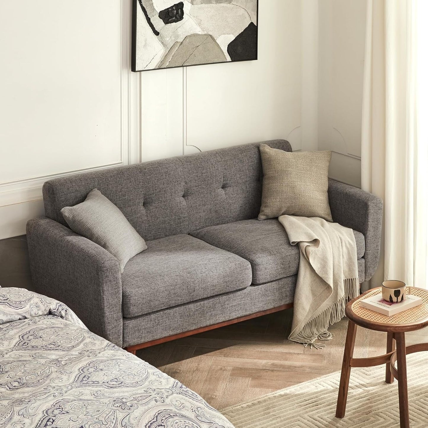65.2 Mid Century Loveseat - Tufted Small Sofa for Living Room & Bedroom, Easy Assembly (Beige)