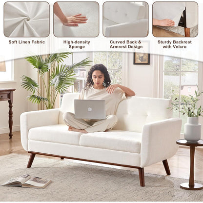 65.2 Mid Century Loveseat - Tufted Small Sofa for Living Room & Bedroom, Easy Assembly (Beige)