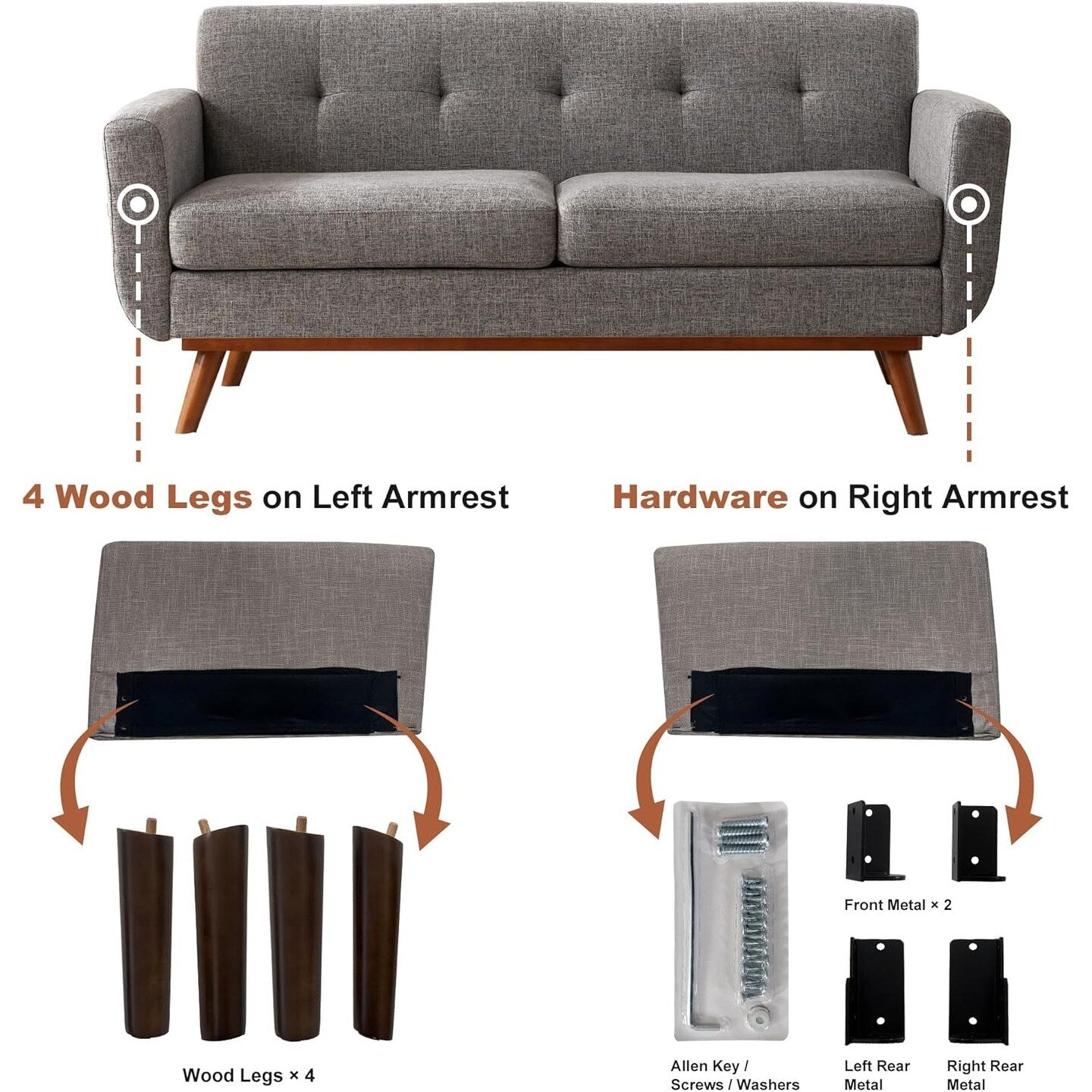 65.2 Mid Century Loveseat - Tufted Small Sofa for Living Room & Bedroom, Easy Assembly (Beige)
