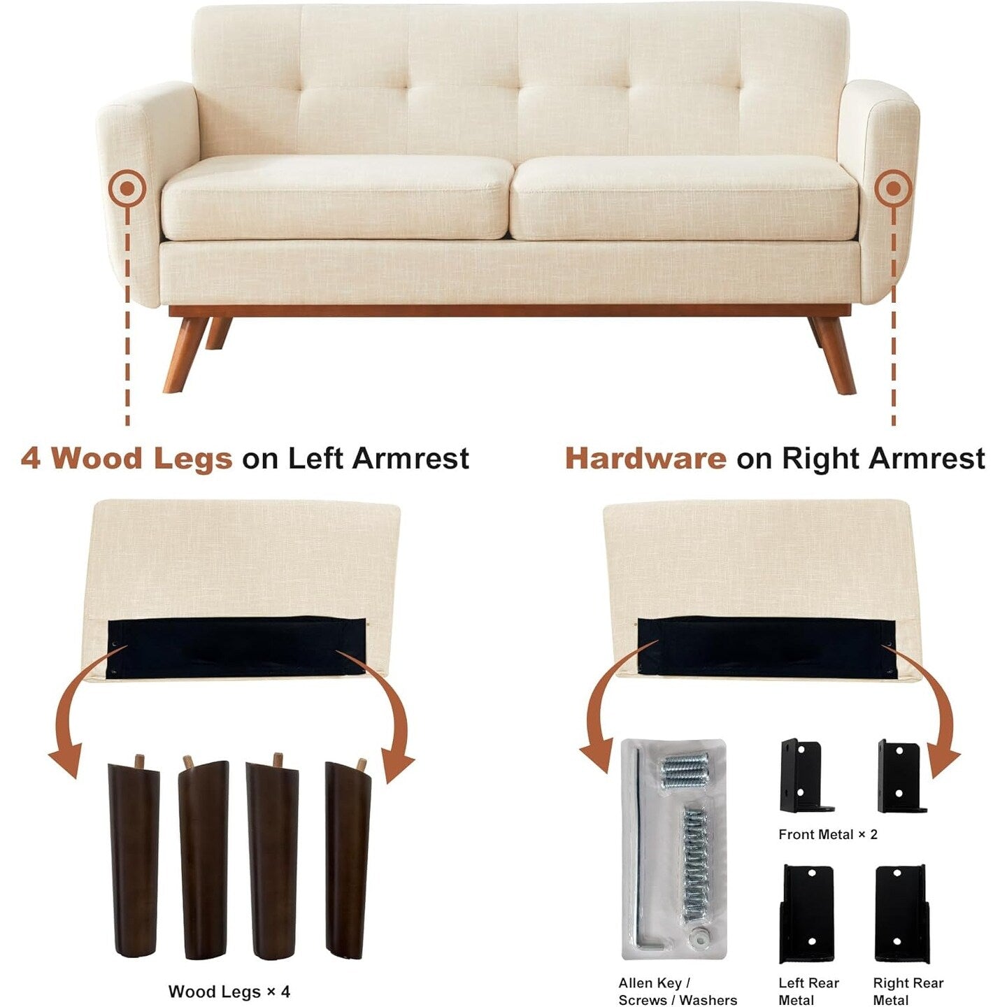 65.2 Mid Century Loveseat - Tufted Small Sofa for Living Room & Bedroom, Easy Assembly (Beige)