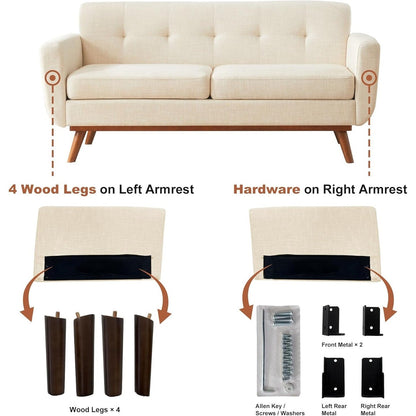 65.2 Mid Century Loveseat - Tufted Small Sofa for Living Room & Bedroom, Easy Assembly (Beige)