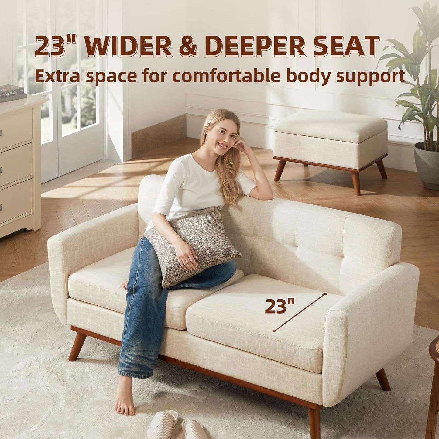 65.2 Mid Century Loveseat - Tufted Small Sofa for Living Room & Bedroom, Easy Assembly (Beige)
