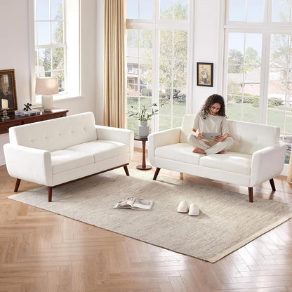 65.2 Mid Century Loveseat - Tufted Small Sofa for Living Room & Bedroom, Easy Assembly (Beige)
