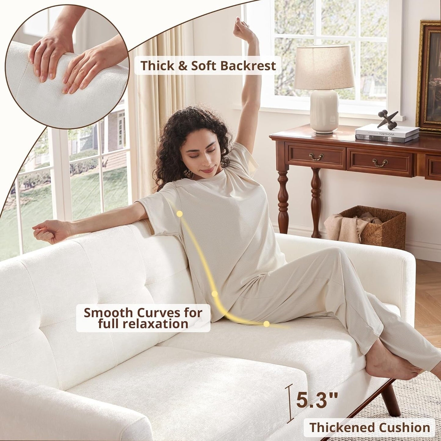 65.2 Mid Century Loveseat - Tufted Small Sofa for Living Room & Bedroom, Easy Assembly (Beige)