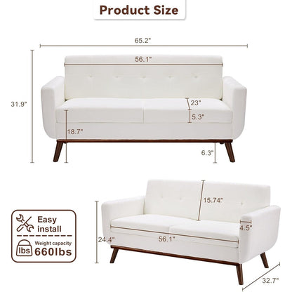 65.2 Mid Century Loveseat - Tufted Small Sofa for Living Room & Bedroom, Easy Assembly (Beige)