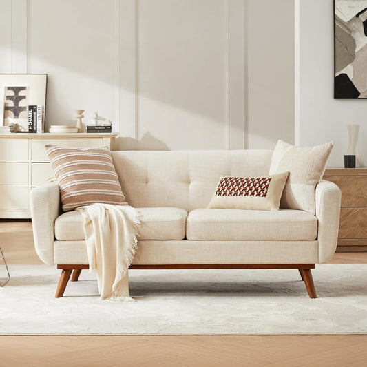 65.2 Mid Century Loveseat - Tufted Small Sofa for Living Room & Bedroom, Easy Assembly (Beige)