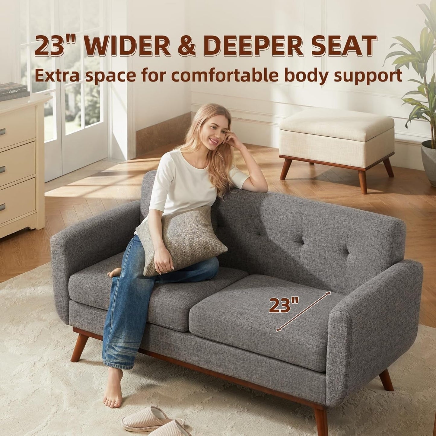 65.2 Mid Century Loveseat - Tufted Small Sofa for Living Room & Bedroom, Easy Assembly (Beige)