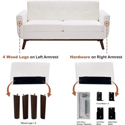 65.2 Mid Century Loveseat - Tufted Small Sofa for Living Room & Bedroom, Easy Assembly (Beige)