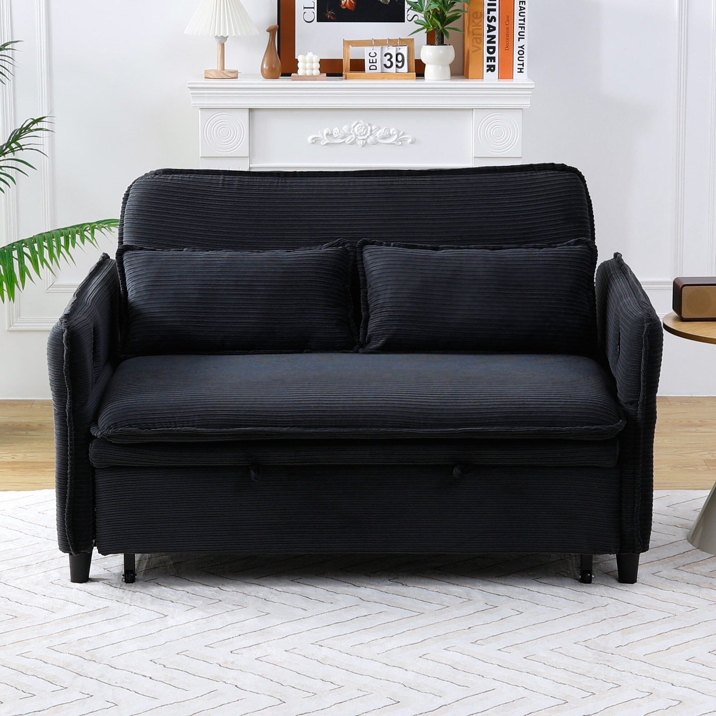 65.74-Inch Letter Striped Fabric Multi-Functional Sofa Bed,Suitable For Bedrooms And Living Rooms