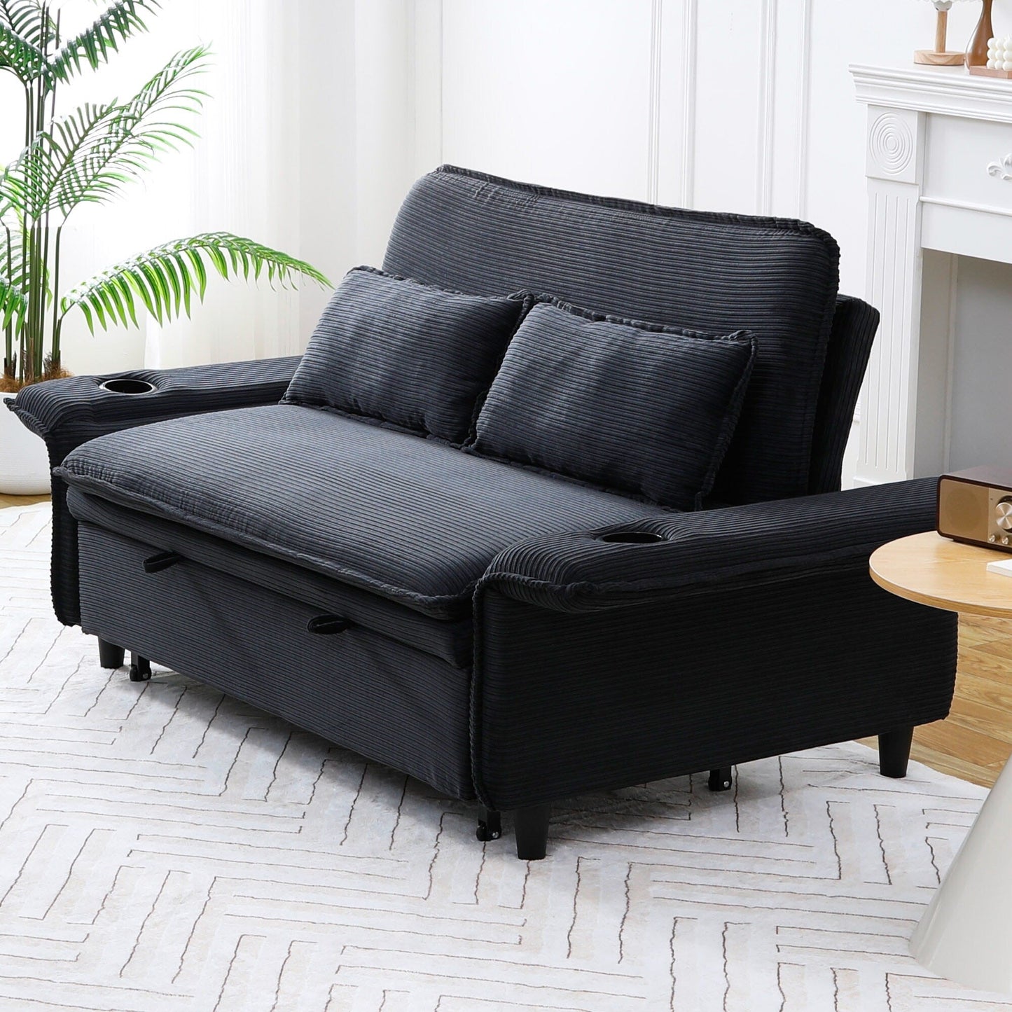 65.74-Inch Letter Striped Fabric Multi-Functional Sofa Bed,Suitable For Bedrooms And Living Rooms