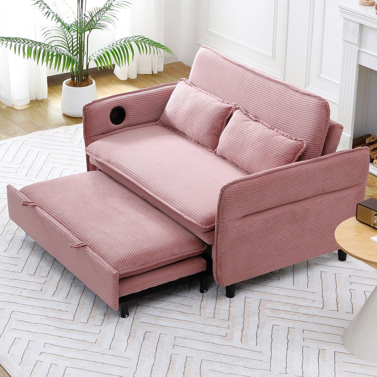 65.74-Inch Letter Striped Fabric Multi-Functional Sofa Bed,Suitable For Bedrooms And Living Rooms