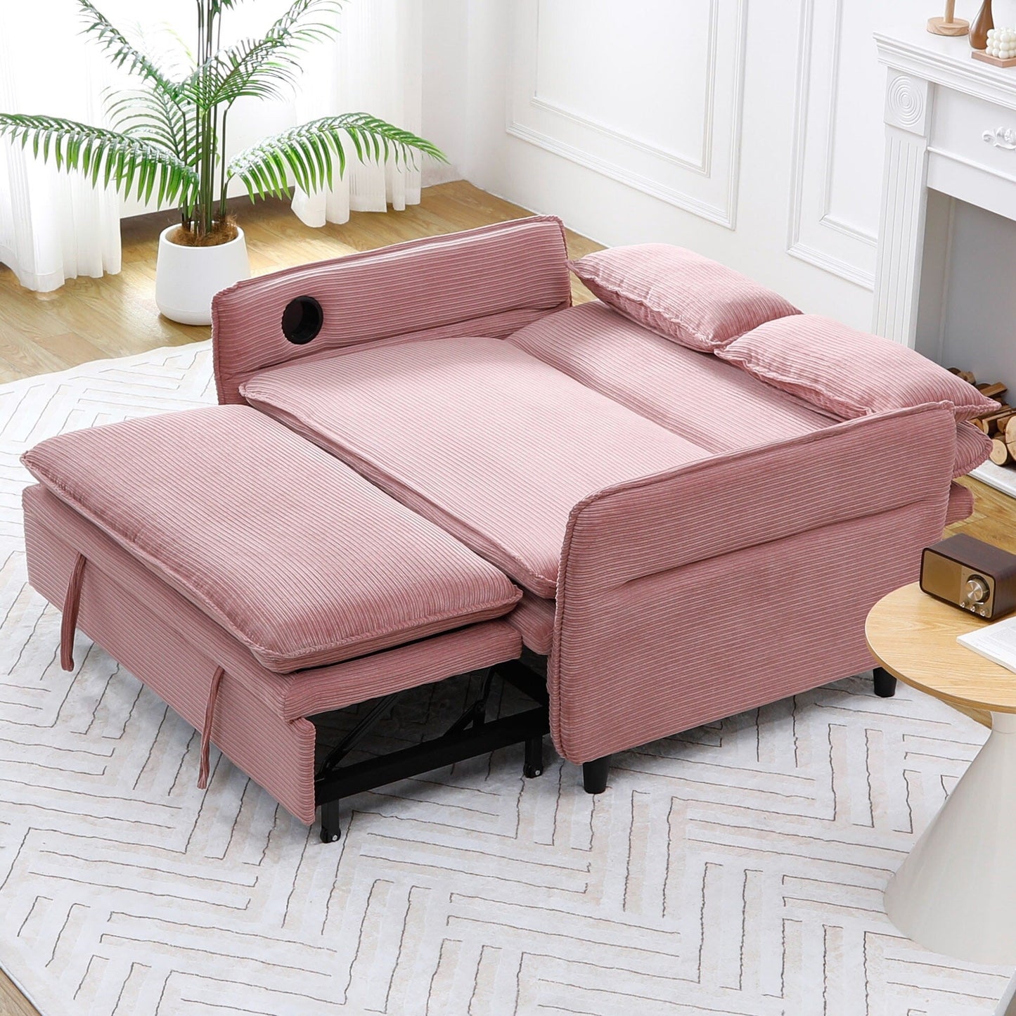 65.74-Inch Letter Striped Fabric Multi-Functional Sofa Bed,Suitable For Bedrooms And Living Rooms
