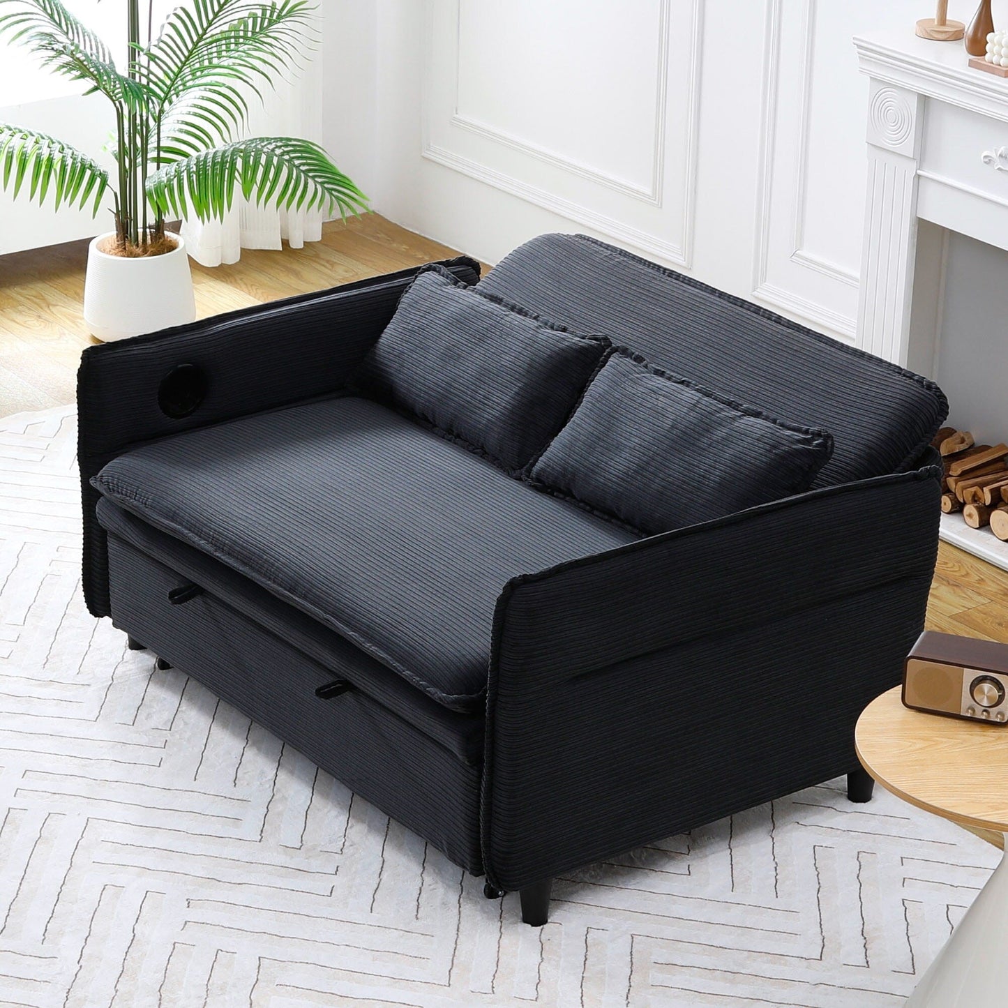 65.74-Inch Letter Striped Fabric Multi-Functional Sofa Bed,Suitable For Bedrooms And Living Rooms