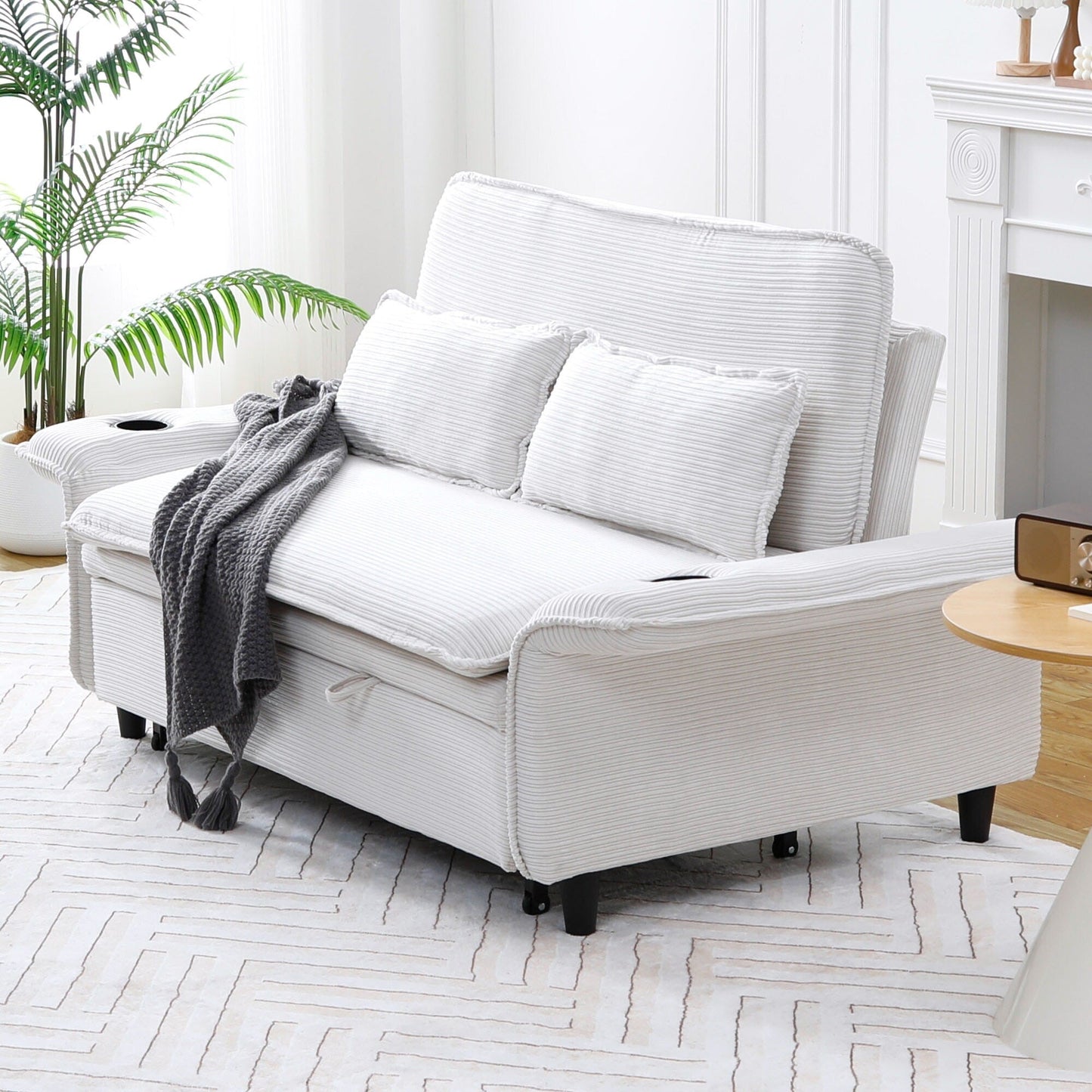 65.74-Inch Letter Striped Fabric Multi-Functional Sofa Bed,Suitable For Bedrooms And Living Rooms