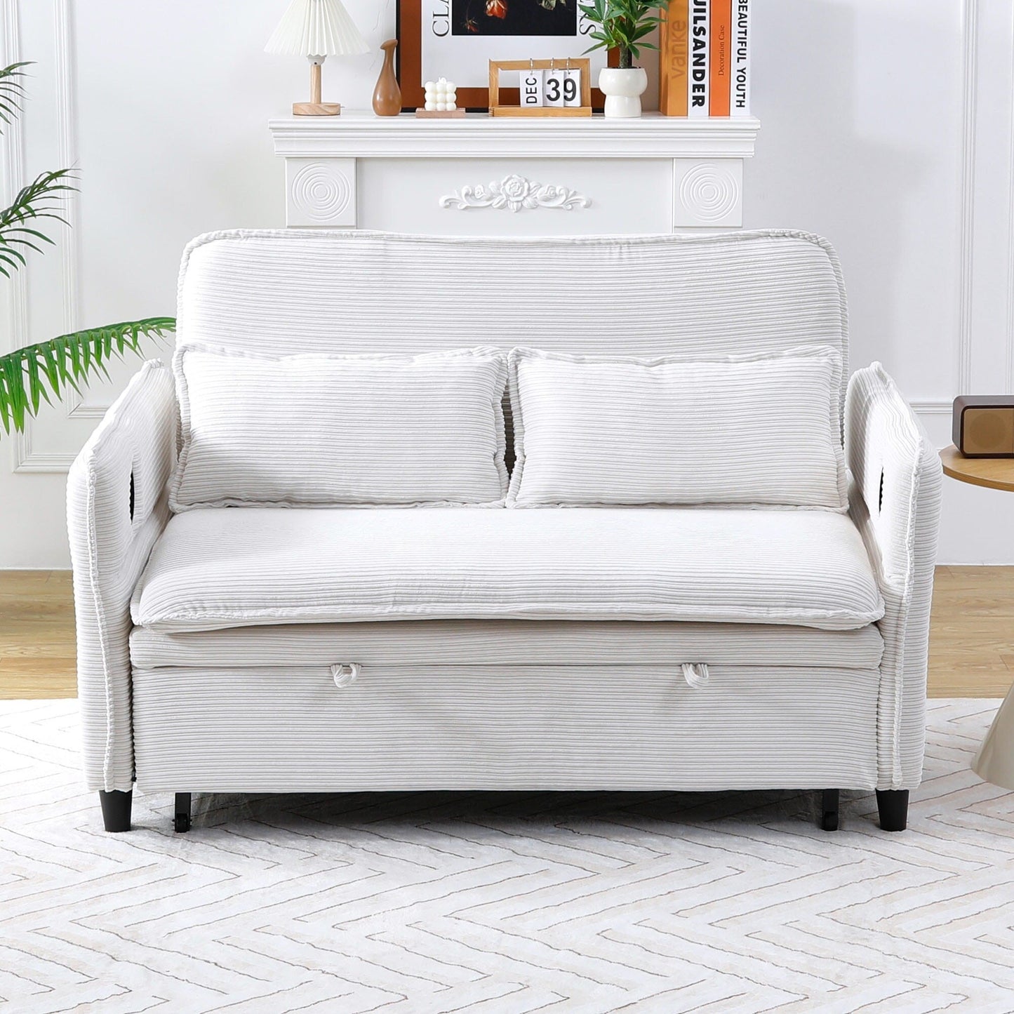 65.74-Inch Letter Striped Fabric Multi-Functional Sofa Bed,Suitable For Bedrooms And Living Rooms