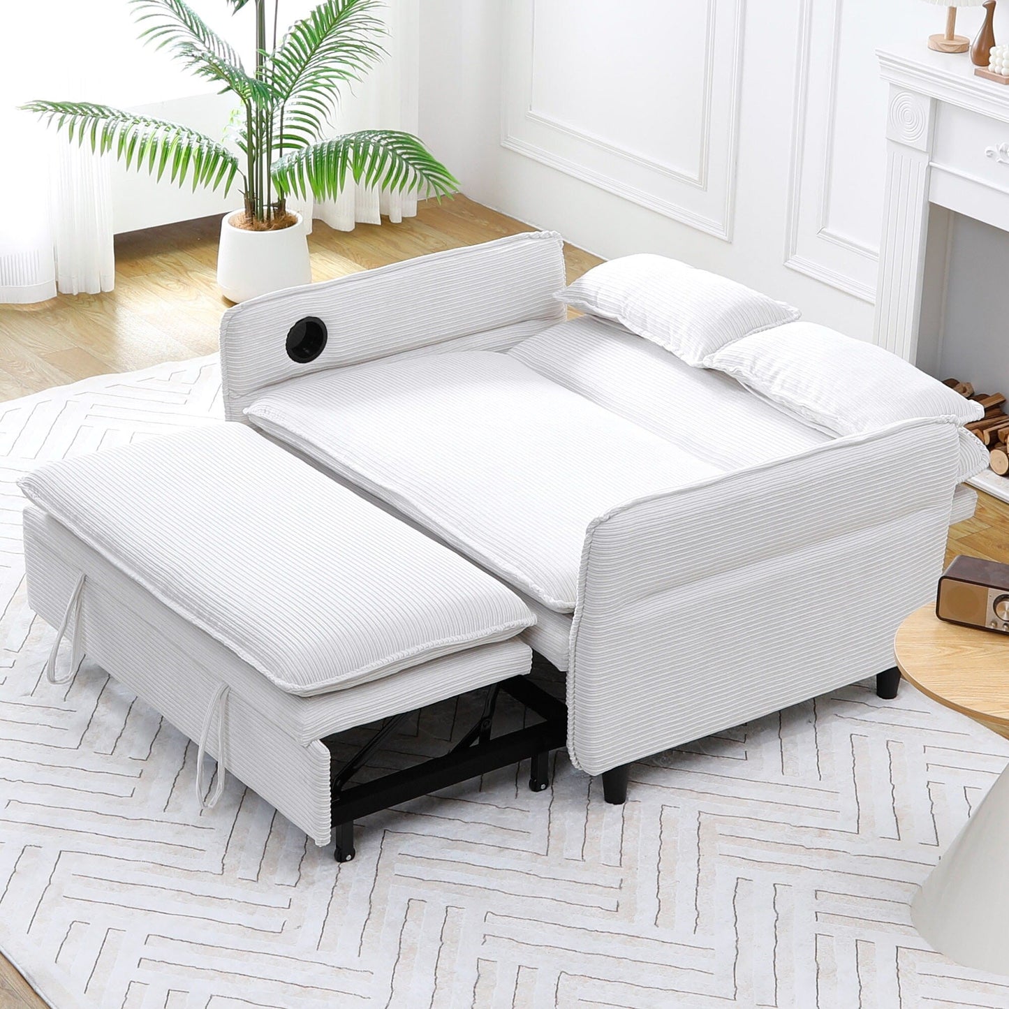 65.74-Inch Letter Striped Fabric Multi-Functional Sofa Bed,Suitable For Bedrooms And Living Rooms