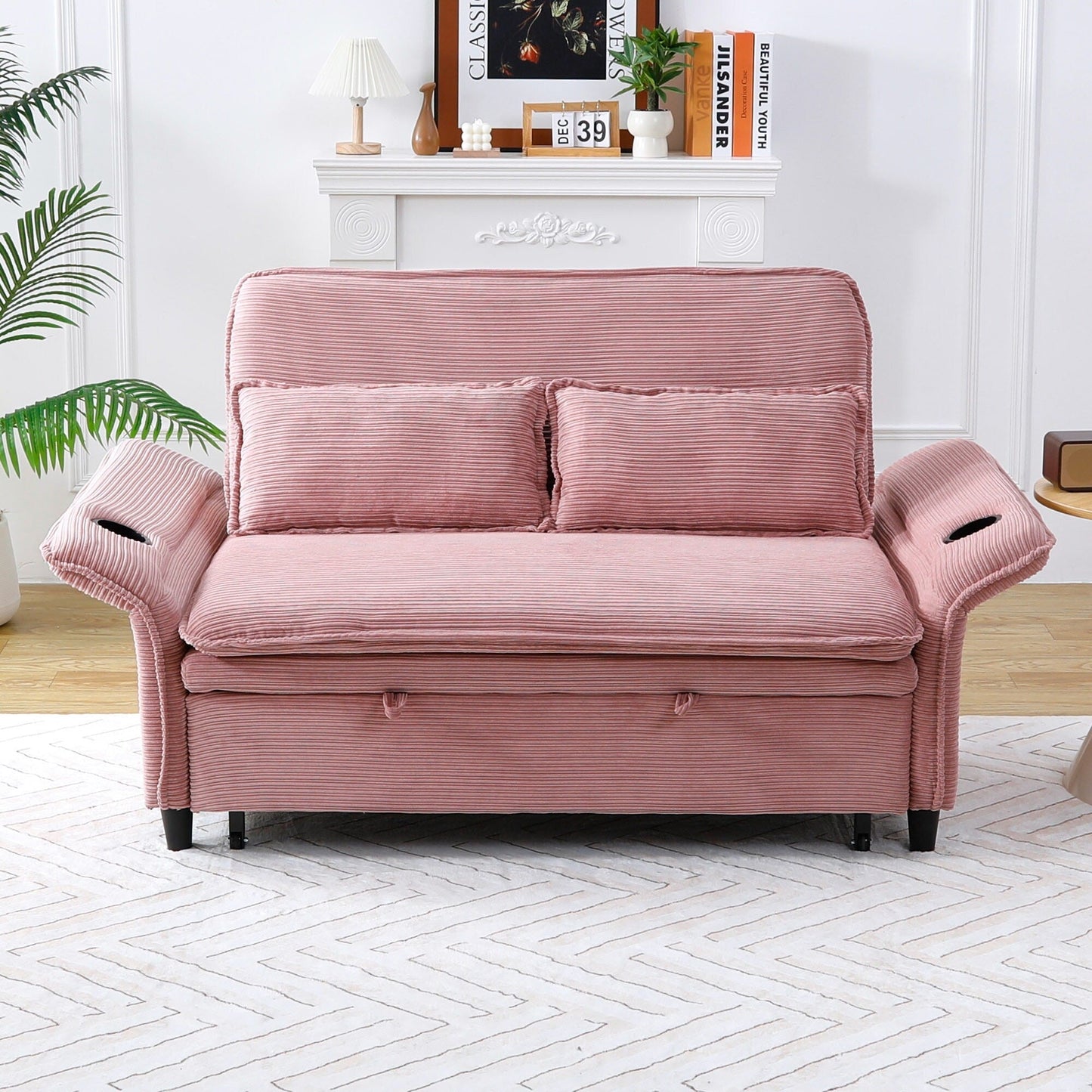 65.74-Inch Letter Striped Fabric Multi-Functional Sofa Bed,Suitable For Bedrooms And Living Rooms