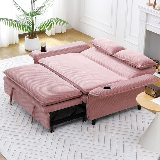 65.74-inch pink letter striped fabric multi-functional sofa bed,armrests and backrests are adjustable