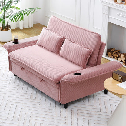 65.74-inch pink letter striped fabric multi-functional sofa bed,armrests and backrests are adjustable