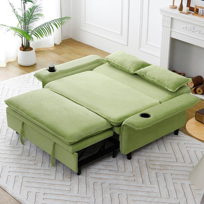 65.74-inch pink letter striped fabric multi-functional sofa bed,armrests and backrests are adjustable