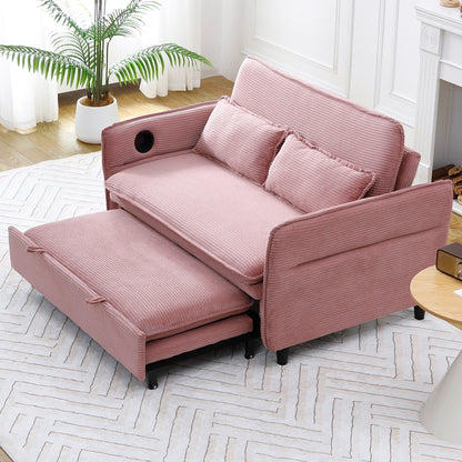65.74-inch pink letter striped fabric multi-functional sofa bed,armrests and backrests are adjustable