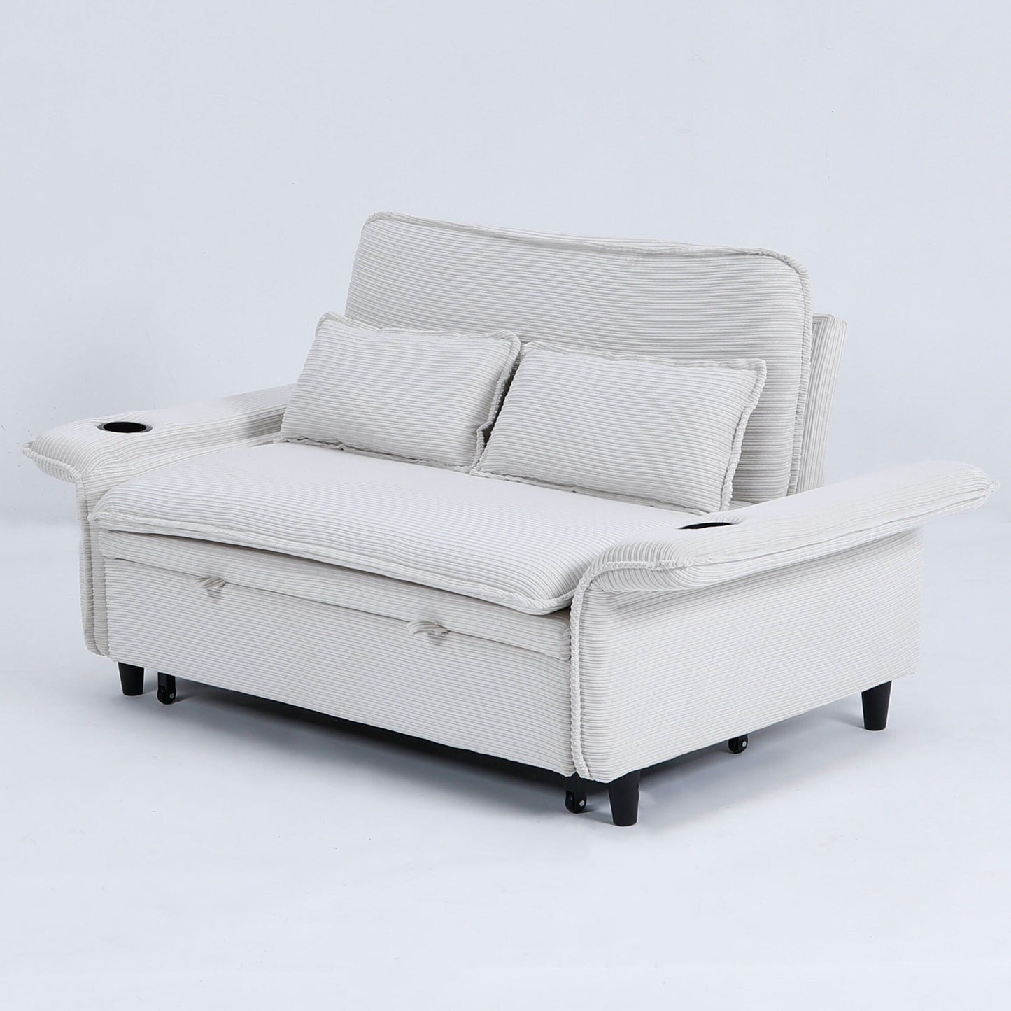 65.74-inch pink letter striped fabric multi-functional sofa bed,armrests and backrests are adjustable