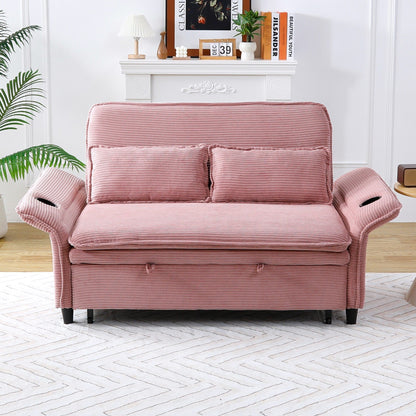 65.74-inch pink letter striped fabric multi-functional sofa bed,armrests and backrests are adjustable