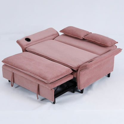 65.74-inch pink letter striped fabric multi-functional sofa bed,armrests and backrests are adjustable