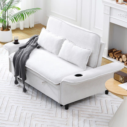 65.74-inch pink letter striped fabric multi-functional sofa bed,armrests and backrests are adjustable
