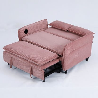 65.74-inch pink letter striped fabric multi-functional sofa bed,armrests and backrests are adjustable