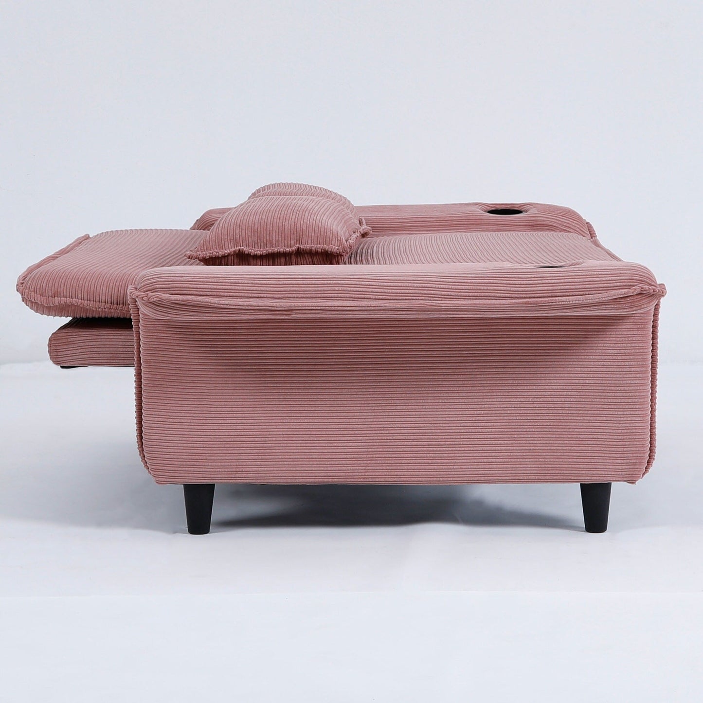 65.74-inch pink letter striped fabric multi-functional sofa bed,armrests and backrests are adjustable