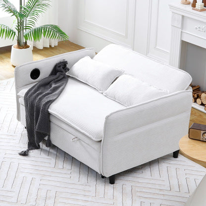 65.74-inch pink letter striped fabric multi-functional sofa bed,armrests and backrests are adjustable