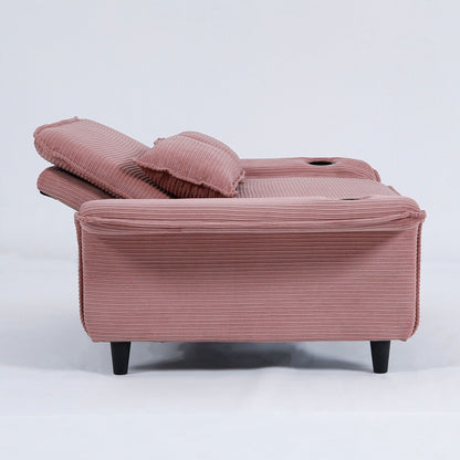 65.74-inch pink letter striped fabric multi-functional sofa bed,armrests and backrests are adjustable