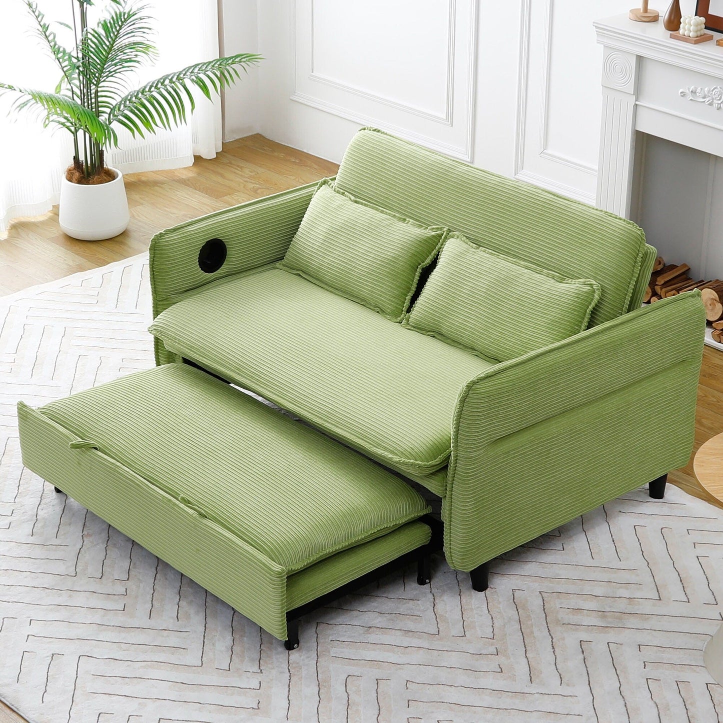 65.74-inch pink letter striped fabric multi-functional sofa bed,armrests and backrests are adjustable