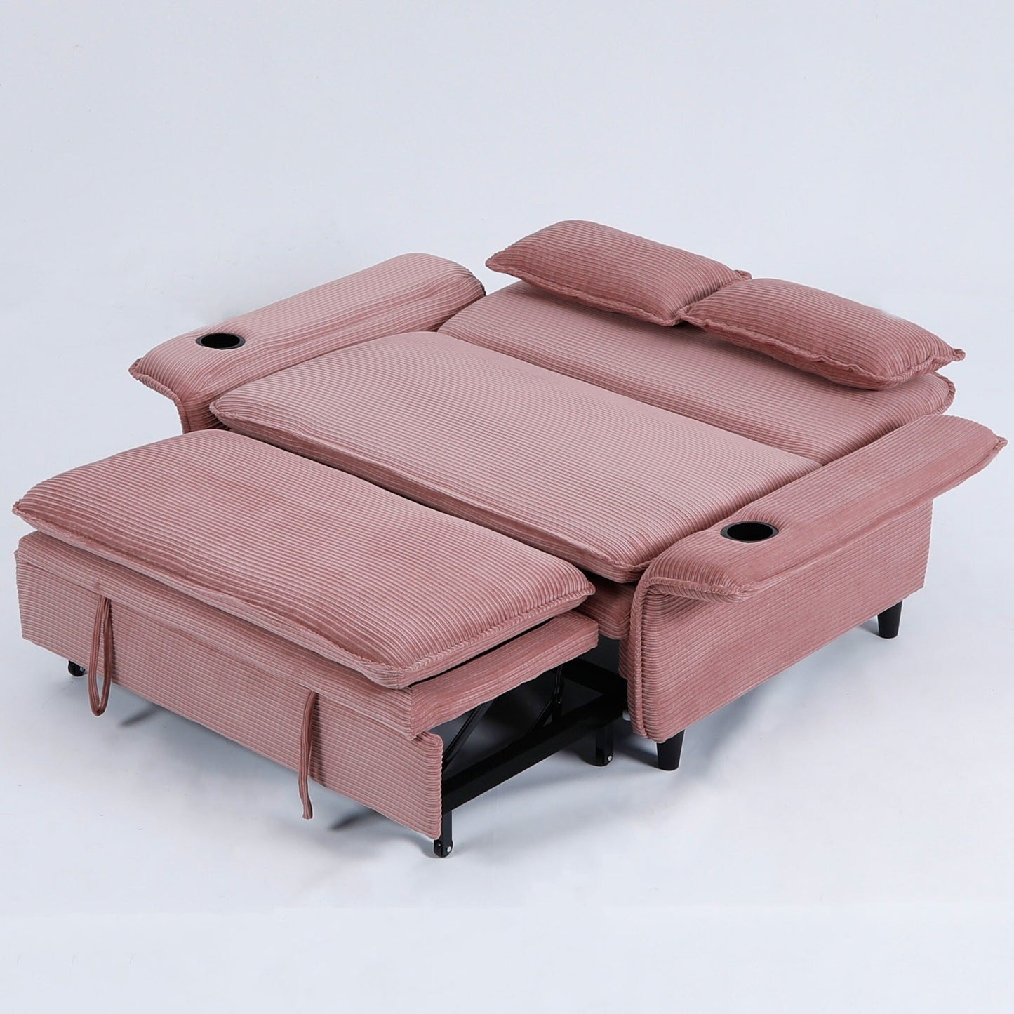 65.74-inch pink letter striped fabric multi-functional sofa bed,armrests and backrests are adjustable