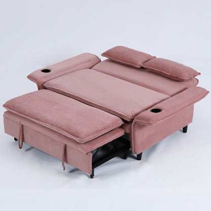 65.74-inch pink letter striped fabric multi-functional sofa bed,armrests and backrests are adjustable