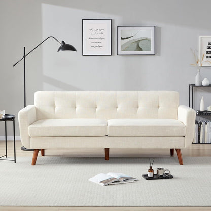 65 Mid Century Loveseat Sofa - Button Tufted Upholstered Small Couch for Living Room & Bedroom, Easy Assembly, Beige