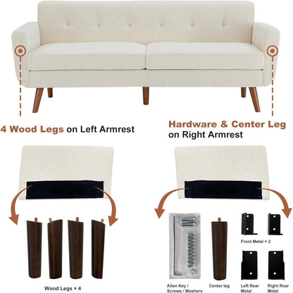 65 Mid Century Loveseat Sofa - Button Tufted Upholstered Small Couch for Living Room & Bedroom, Easy Assembly, Beige