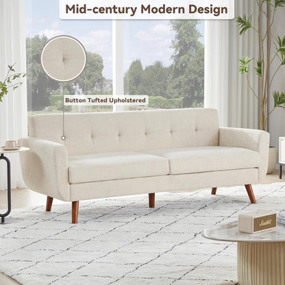 65 Mid Century Loveseat Sofa - Button Tufted Upholstered Small Couch for Living Room & Bedroom, Easy Assembly, Beige