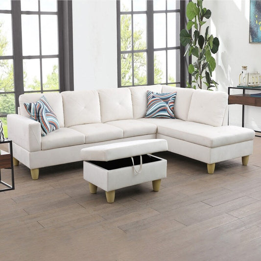66.5 White Flannel 3-Piece Living Room Sofa Set