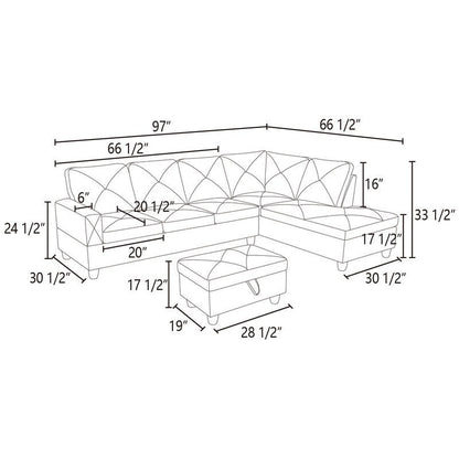 66.5 White Flannel 3-Piece Living Room Sofa Set