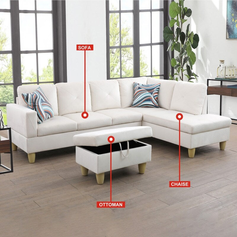 66.5 White Flannel 3-Piece Living Room Sofa Set