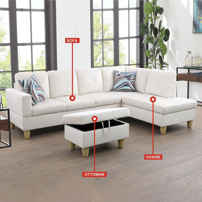 66.5 White Flannel 3-Piece Living Room Sofa Set