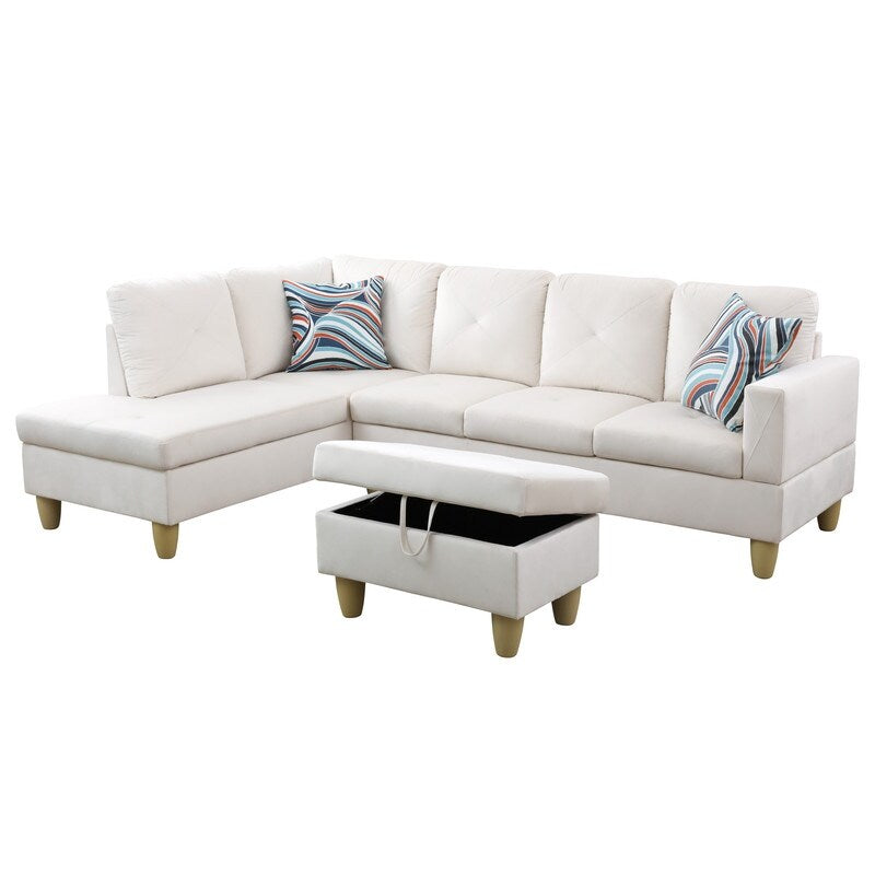 66.5 White Flannel 3-Piece Living Room Sofa Set